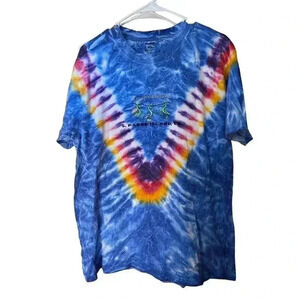 JERZEES SIZE XL TIE DYE SHIRT WITH BLUE,YELLOW AND PURPLE